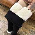 Miniatyrbilde 3 av 5: Tykke Leggings for kvinner med høy midje, smale bukser, fleecefôrede Leggings lysegrå light  gray M