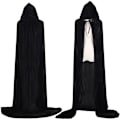 Pikkukuva 5 / 5: Musta huppuun kiinnitettävä viitta, samettiviitta vampyyriasu naisille miehille aikuisille karnevaali Halloween cosplay-asu