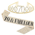 Miniatyrbilde 2 av 2: Kvinner glitrende Rhinestone Brev Trykk Sash Tiara Sett bursdag Golden 70 Years Old