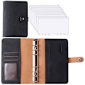 Miniatyrbild 1 av 5: A6 Pärm Budget Pu Läder Planner Fickor Kontantkuvert Organizer System med genomskinlig dragkedja Expense Sheets Notebook
