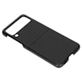 Miniatyrbillede 3 af 7: Foldbart telefoncover med kulfibermønster til Samsung Galaxy Z Flip 3, beskyttende cover, sort