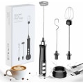 Miniatyrbilde 1 av 5: Melkeskummer, bærbar elektrisk skummer, 3 i 1 blender, USB-lader og 3 rustfrie visper for kaffe, melk og svart kjøkken