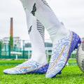 Miniatyrbillede 5 af 5: Fodboldstøvler til mænd Anti-slip Fodboldstøvler Knopper Græs Fodbold Sneakers 3A1126A White 34