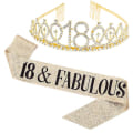 Miniatyrbilde 1 av 2: Kvinner glitrende Rhinestone Brev Trykk Sash Tiara Sett bursdag Golden 18 Years Old