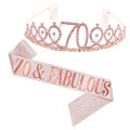 Miniatyrbillede 1 af 2: Kvinder Glitrende Rhinestone Brev Print Sash Tiara Sæt Fødselsdag Roséguld 70 år gammal