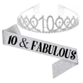 Miniatyrbild 2 av 2: Kvinnor glittrande Rhinestone Brev Print Sash Tiara Set födelsedag Silver 10 år gammal