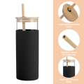 Miniatyrbilde 3 av 5: 500ml gjenbrukbar halmkopp i glass med bambulokk, glass black
