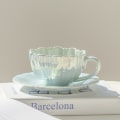Miniatyrbild 4 av 5: 300 ml blomblad kaffemugg och fat set keramisk mugg presentkopp blue