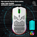 Miniatyrbild 5 av 5: Vit trådlös mus, RGB-ljusande mushål Makroprogrammering Gamingmus 6 tangenter för att släcka ljus