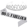 Miniatyrbilde 2 av 2: Kvinner glitrende Rhinestone Brev Trykk Sash Tiara Sett bursdag Silver 60 år gammal
