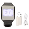 Miniatyrbillede 1 af 7: Ur-personsøger LCD Kalender Display Én Knap Alarm Vibration Trådløst Kaldesystem til Catering Fabrikker EU Stik Sort