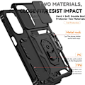 Miniatyrbillede 7 af 10: SKALO Samsung A26 5G Armor Metalring Kameraskyder Cover - Sort Black