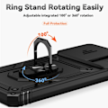 Miniatyrbillede 6 af 9: SKALO Xiaomi Redmi 13C 4G Armor Hybrid Metal Ring Camera Slider - Sort Black