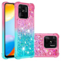 Miniatyrbillede 2 af 7: SKALO Xiaomi Redmi 10C Kvicksand Glitter Hjerter TPU Cover - Pink-Turkis Multicolor