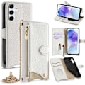 Miniatyrbillede 7 af 9: SKALO Samsung A26 5G Litchi Makeup Mirror Chain Flip Cover - Hvid White