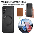 Pikkukuva 6 / 8: SKALO Samsung A14 4G/5G PU Nahka Hybrid Magnetic Ring Suojakuori - Musta Black