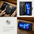 Pikkukuva 8 / 11: DG MING iPhone 14 Pro Max 2-in-1 magneetti lompakkokotelo - Musta Black