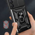 Pikkukuva 4 / 6: SKALO Samsung A55 5G Armor hybridi metallirengas kameran liukusäädin - Musta Black