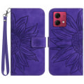 Miniatyrbild 1 av 9: SKALO Motorola Edge 40 Neo 5G Embossed Flower Plånboksfodral i PU-Läder - Mörklila Mörklila
