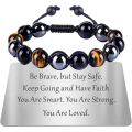 Miniatyrbild 1 av 8: Tigers Eye Armband för Män - Personliga Armband med Trippelskydd - Pärlarmband för Män - Fars Dag - Examen - Födelsedagspresenter Singlerow