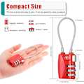 Miniatyrbillede 5 af 8: TSA-godkendte bagagelåse, kombinationsrejselåse til kufferter med fleksibelt kabel, 3-cifret kodetrådlås til rygsæk, attachémappe, våbentasker 2p, Red
