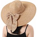 Miniatyrbilde 1 av 4: Kvinner Foldbar Floppy Bredbremmet Halm Solhatt Sommer Strandhatt UV UPF 50+ 02Style Bowknot Khaki