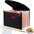 Miniatyrbillede 1 af 7: iser, A4 Dokument Organiser 24 Lommer, Twill Udvidende Harmonika-Mappe, Filopbevaringsboks med Låg, Etiketter og Klips (Sort-C)