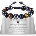 Miniatyrbild 1 av 7: Tigers Eye Armband för Män Present till Honom Personlig Trippelskydd Pärlarmband för Män Fars Dag Examen Födelsedagspresenter To My Grandson