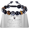 Miniatyrbild 1 av 7: Tigers Eye Armband för Män - Personlig Trippelskydd Pärlarmband för Män - Fars Dag Examen Födelsedagspresenter To My Son