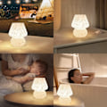 Miniatyrbillede 3 af 4: Svampe Lampe, Natbordlampe, Lille Glaslampe til Soveværelse Stue, Murano Æstetisk Lampe Fødselsdagsgave, Hvid White 1pack mushroom lamp