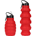 Miniatyrbillede 1 af 7: Foldbar Rejse Vandflaske 18oz, Genanvendelig BPA Fri Silikon Foldbar Vandflaske til Træning Camping Vandreture, Bærbar Lækagesikker Sportsvandflaske Red