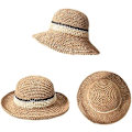 Miniatyrbild 4 av 5: Solhatt Floppy Halmhatt Bred Brätte Fällbar UV-skydd Hink Sommar Strandhatt för Flickor Kvinnor Khaki One Size