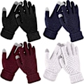 Miniatyrbilde 1 av 7: Vinterhansker for kvinner med berøringsskjerm, varme fleecefôrede strikkehansker med elastisk mansjett, vinterhansker for teksting Black, Wine Red, White, Navy Blue