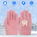 Miniatyrbilde 2 av 5: Barnehansker, Vintervarme Hansker for Gutter og Jenter, Strikket Barnehansker, Søte Dyr Elastiske Myke Fullfingerhansker, Plysj Ensfargede Hansker for Alder Pink