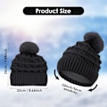 Miniatyrbilde 3 av 7: Hettelue for kvinner vinterhetteluer termisk fleecefôret lue damer strikkede ullhatter med falsk pels pompom Black One size