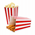 Miniatyrbillede 5 af 5: 50 stk. Popcorn-æsker, røde og hvide stribede, små papir slikbeholdere, retro