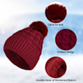 Miniatyrbild 4 av 7: Mössa för kvinnor vintermössa termisk fleecefodrad hatt damer stickade ullmössor med konstpäls pompom RED One size