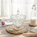 Miniatyrbilde 3 av 8: Glass Candy Sweet Jar med lokk, Crystal Bon Bon Jar Covered Sugar Bowl Small Decorative Cookie Dish Buffet Storage Container Clear for Party Weddin Transparent  Flower Pattern