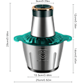 Miniatyrbilde 2 av 7: Elektrisk kjøttkvern, multifunksjonell 2-trinns mathakker med 3L rustfritt stålbeholder og kniver, 110W manuell grønnsakshakker, blender, for Green