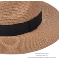 Miniatyrbilde 3 av 8: Dame Halm Panama Hat Fedora Strand Solhatt Bred Bremskjerm Halm Rull opp Hat UPF 50+ 1 Pc Abrown One Size