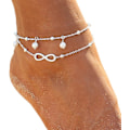 Miniatyrbillede 1 af 7: Boho Dobbelt Ankelkæder Sølv Forever Ankelkæde Kæde Perle Perle Ankelkæde Armbånd til Kvinder og Piger Silver
