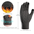 Miniatyrbillede 2 af 7: Unisex Vintervarme Strikede Handsker, Tykke Fleece Elastiske Manchetter Smartphone Handsker Uld Handsker Velegnet til Vinter Udendørs Sport Grey