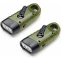 Rechargeable Solar Lamp (2-pack), LED Hand Crank Dynamo Emergency Lamp for Hiking Travel Camping Climbing, Army Green