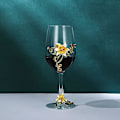 Miniatyrbillede 4 af 8: Håndmalede emaljerede blomster blyfri vinglas, 320 ml/10,8 OZ røde/hvide krystalvinglas (gul kop lilje) Yellow Cup Lily