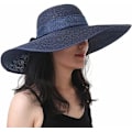 Miniatyrbilde 2 av 4: Kvinner Foldable Floppy Bred Brede Brede Solhatt Sommer Strandhatt UV UPF 50+ 02Style Bowknot Navy