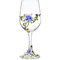 Miniatyrbillede 1 af 8: Håndmalede emaljerede blomster blyfri vinglas, 320 ml/10,8 OZ røde/hvide krystalvinglas (blå kop lilje) Blue Cup Lily