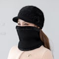 Pikkukuva 3 / 3: 3 kappaletta hattu huivi ja käsineet setti talvi lämmin naiset slouchy neulottu kukka beanie hatut lippa fleece hatut ja kaula lämmin huivi käsineillä