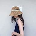 Miniatyrbild 5 av 5: Solhatt Floppy Halmhatt Bred Brätte Fällbar UV-skydd Hink Sommar Strandhatt för Flickor Kvinnor Khaki One Size