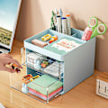 Miniatyrbillede 3 af 5: Hvid Sneklædt Bjerg - 2 Skuffe Makeup Organizer - Plast Og Kosmetik Opbevaring - Kosmetik, Neglelak, Etc. Skuffeboks I Stablebart Design Til Badeværelse
