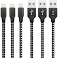 Miniatyrbild 1 av 6: iPhone-laddningskabel Lightning-kabel 3-pack 3FT/1M Nylonflätad snabbladdning och synkronisering iPhone-kabel kompatibel med iPhone13 12 11 Pro Max XS XR X 8 3Pack 3FT Black&Silver